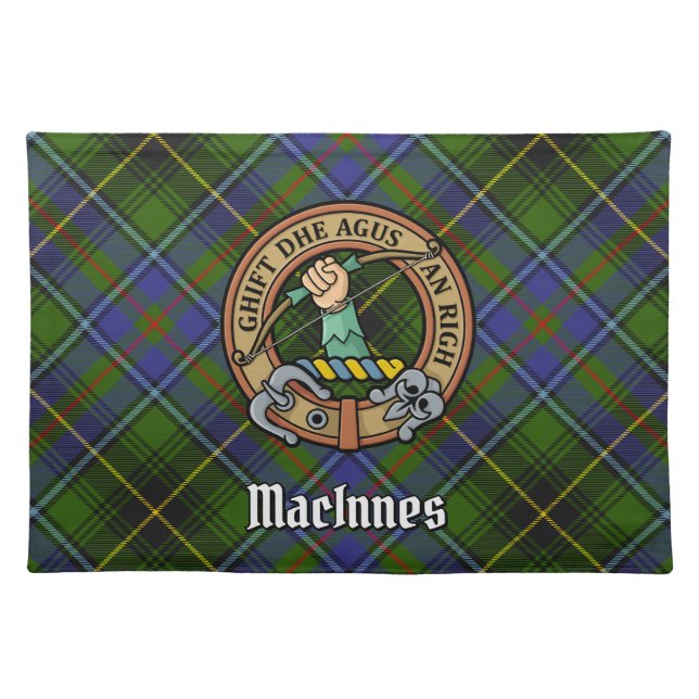 Clan MacInnes Crest over Tartan Cloth Placemat (Front)
