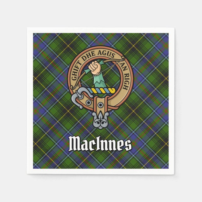Clan MacInnes Crest over Tartan Napkins (Front)