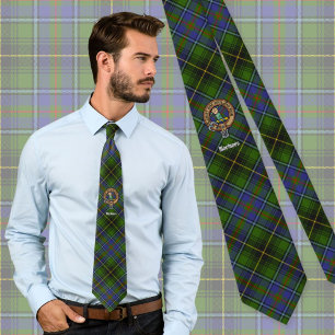 Clan MacInnes Crest over Tartan Neck Tie