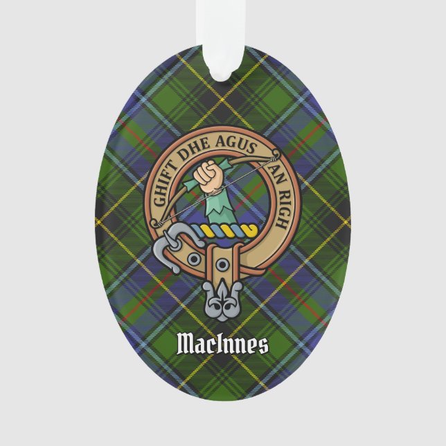 Clan MacInnes Crest over Tartan Ornament (Front)