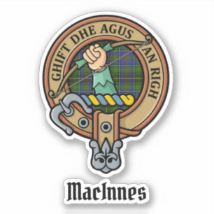 Clan MacInnes Crest over Tartan Sticker