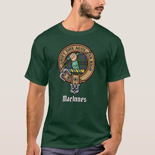 Clan MacInnes Crest over Tartan T-Shirt (Front)