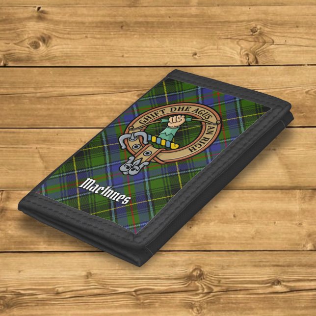 Clan MacInnes Crest over Tartan Trifold Wallet (Creator Uploaded)