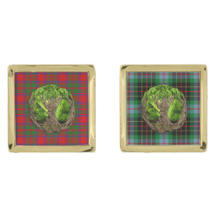 Clan MacIntosh Tartan And Celtic Tree Of Life Gold Cufflinks