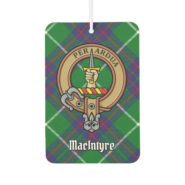 Clan MacIntyre Crest over Hunting Tartan Air Freshener (Front)