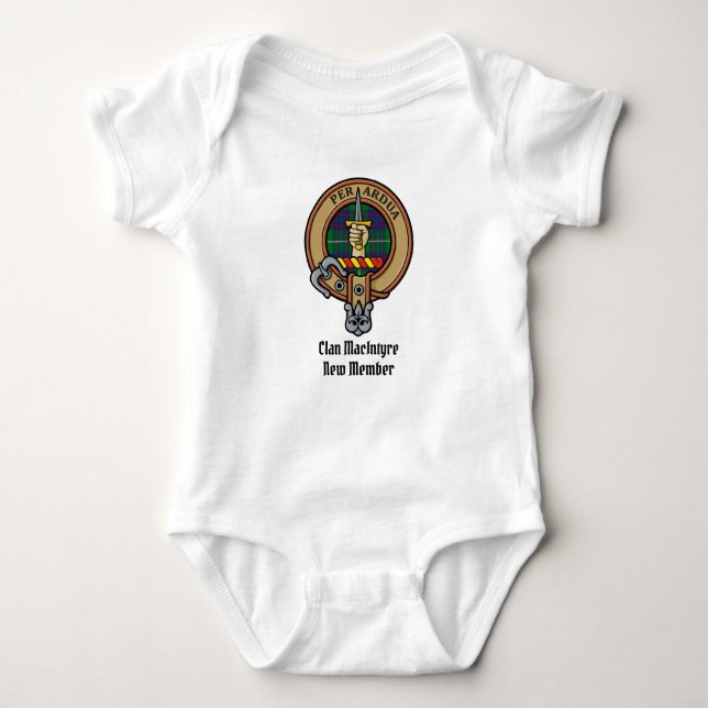Clan MacIntyre Crest over Hunting Tartan Baby Bodysuit (Front)
