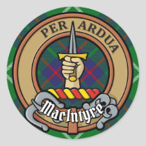 Clan MacIntyre Crest over Hunting Tartan Classic Round Sticker