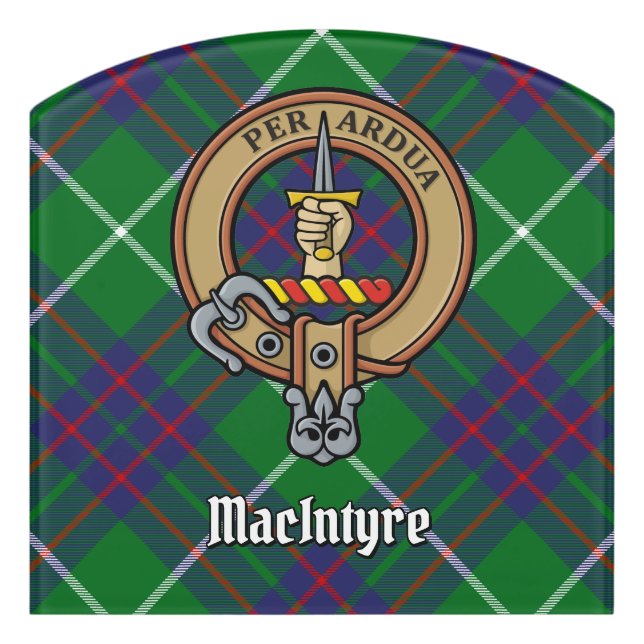 Clan MacIntyre Crest over Hunting Tartan Door Sign (Contour Front)