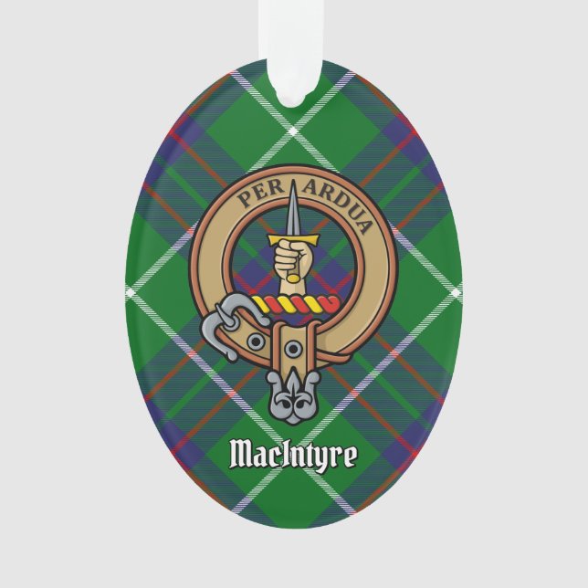 Clan MacIntyre Crest over Hunting Tartan Ornament (Front)