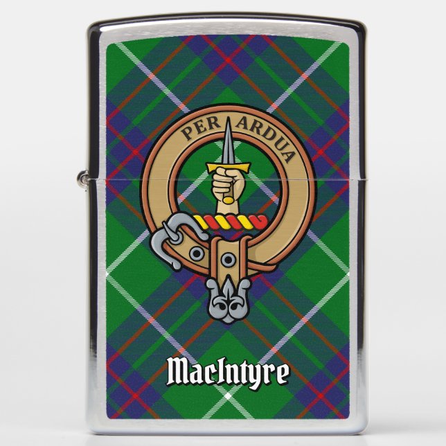 Clan MacIntyre Crest over Hunting Tartan Zippo Lighter (Front)