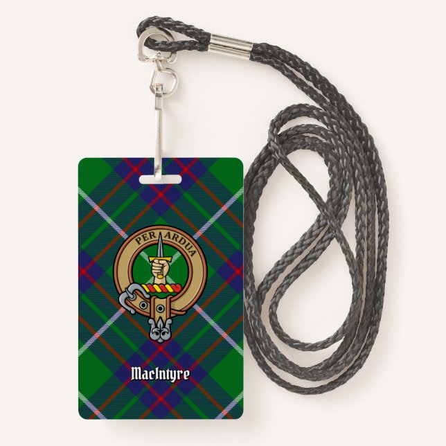 Clan MacIntyre Crest over Tartan Badge (Front with Lanyard)