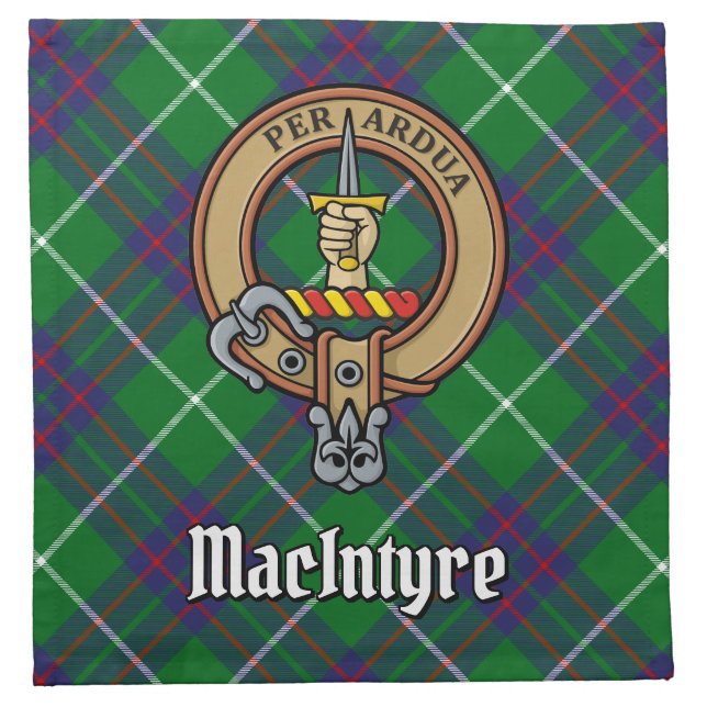 Clan MacIntyre Crest over Tartan Cloth Napkin (Front)