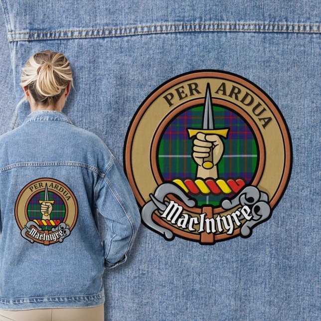 Clan MacIntyre Crest over Tartan Denim Jacket (Creator Uploaded)