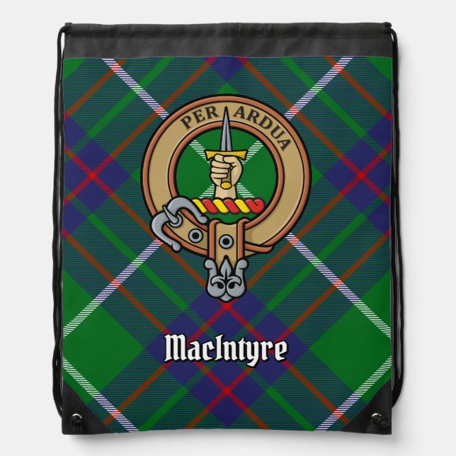 Clan MacIntyre Crest over Tartan Drawstring Bag (Front)