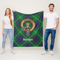 Clan MacIntyre Crest over Tartan Fleece Blanket