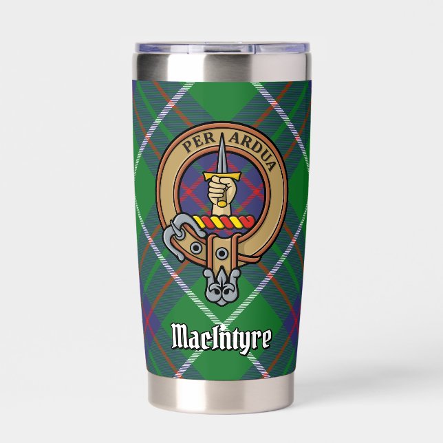 Clan MacIntyre Crest over Tartan Insulated Tumbler (Front)