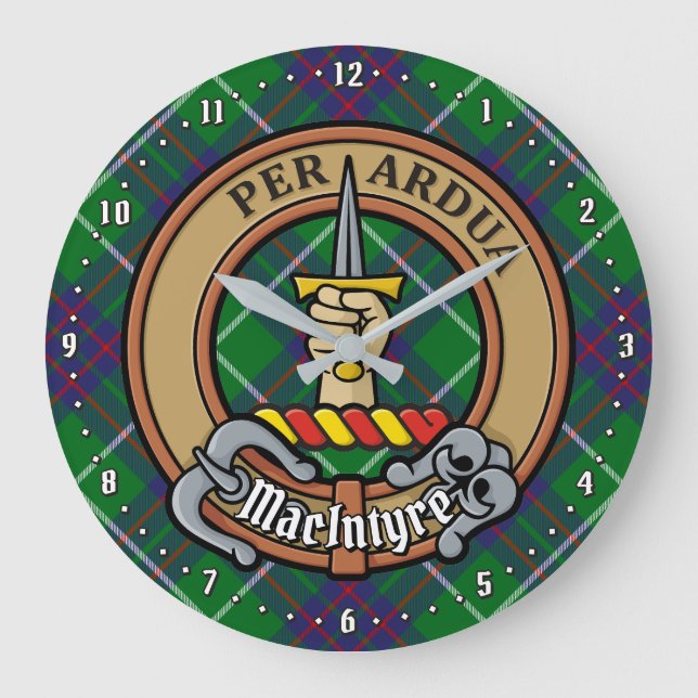 Clan MacIntyre Crest over Tartan Large Clock (Front)