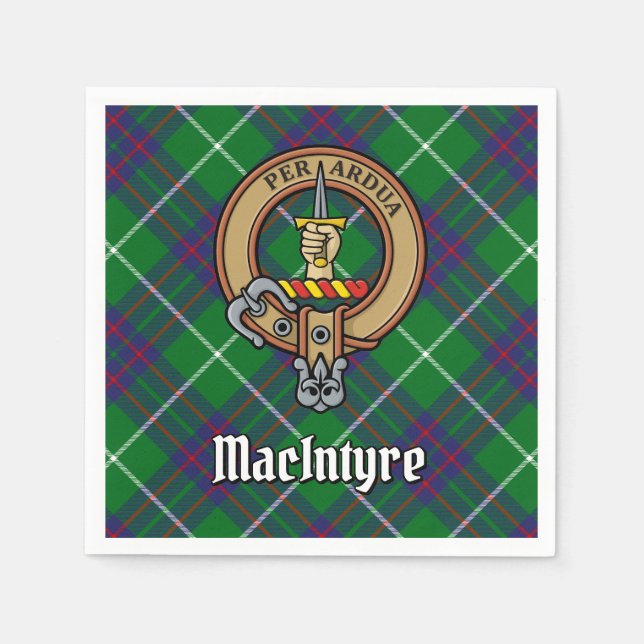 Clan MacIntyre Crest over Tartan Napkins (Front)