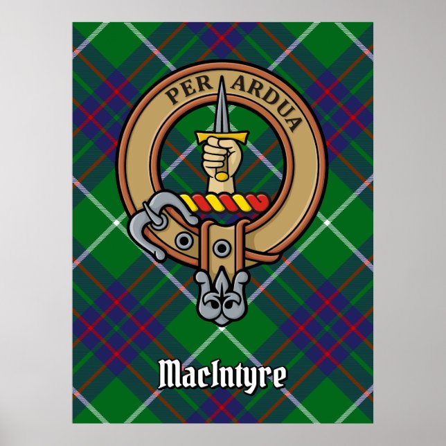 Clan MacIntyre Crest over Tartan Poster (Front)