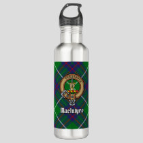 Clan MacIntyre Crest over Tartan Stainless Steel Water Bottle
