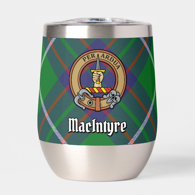 Clan MacIntyre Crest over Tartan Thermal Wine Tumbler (Front)