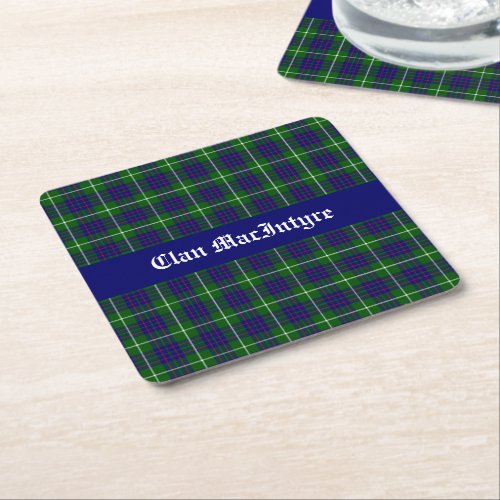 Clan MacIntyre Tartan Customizable Square Paper Coaster
