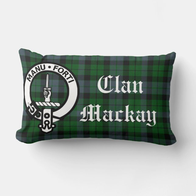 Clan Mackay Crest Badge and Tartan Lumbar Pillow (Front)