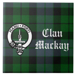 Clan Mackay Crest Badge & Tartan Customizable Ceramic Tile