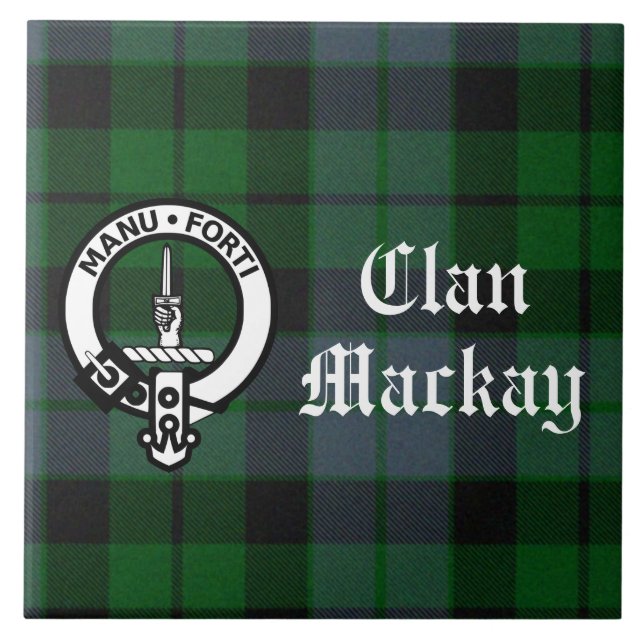 Clan Mackay Crest Badge & Tartan Customizable Ceramic Tile (Front)