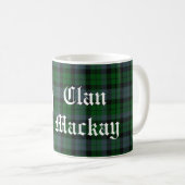 Clan Mackay Crest Badge & Tartan Customizable Coffee Mug (Front Right)