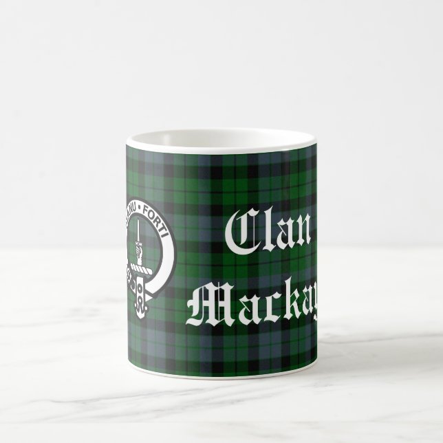 Clan Mackay Crest Badge & Tartan Customizable Coffee Mug (Center)