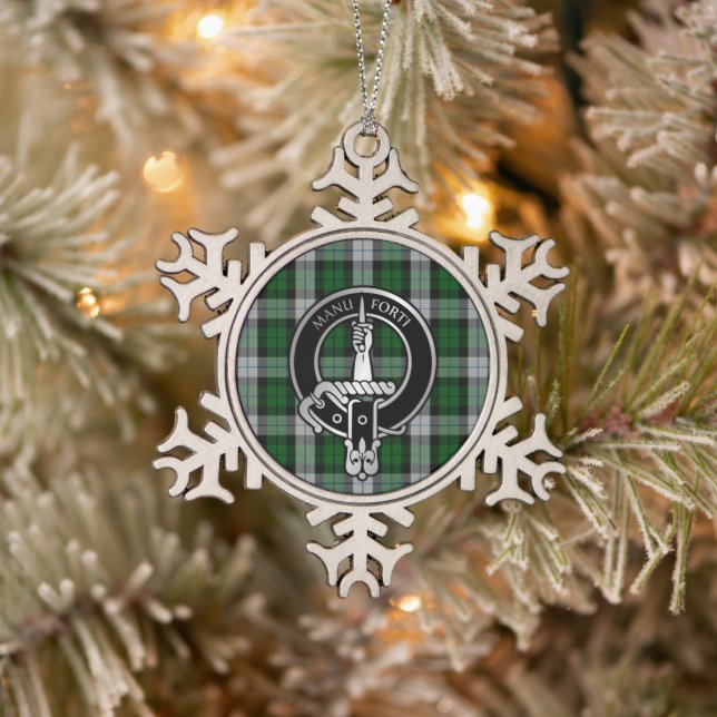 Clan MacKay Crest & Dress Tartan Snowflake Pewter  Christmas Ornament (Tree)