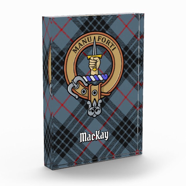 Clan MacKay Crest over Blue Tartan Acrylic Award (Left)