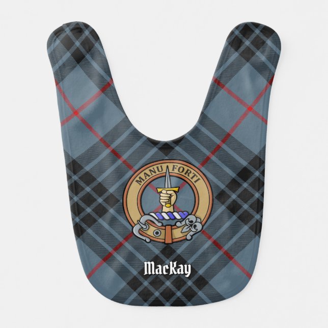 Clan MacKay Crest over Blue Tartan Baby Bib (Front)