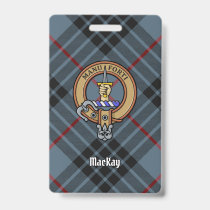 Clan MacKay Crest over Blue Tartan Badge