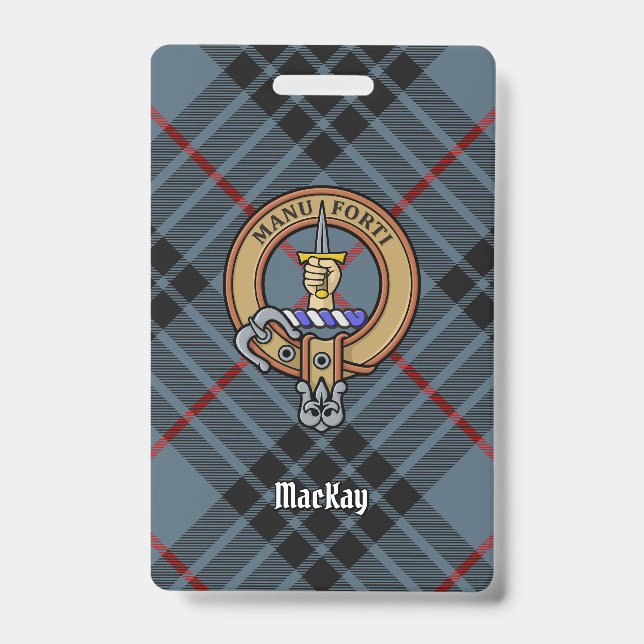Clan MacKay Crest over Blue Tartan Badge (Front)