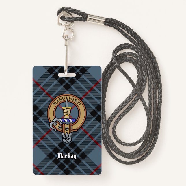 Clan MacKay Crest over Blue Tartan Badge (Front with Lanyard)