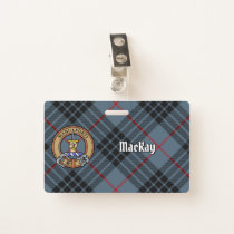 Clan MacKay Crest over Blue Tartan Badge