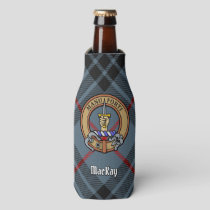 Clan MacKay Crest over Blue Tartan Bottle Cooler