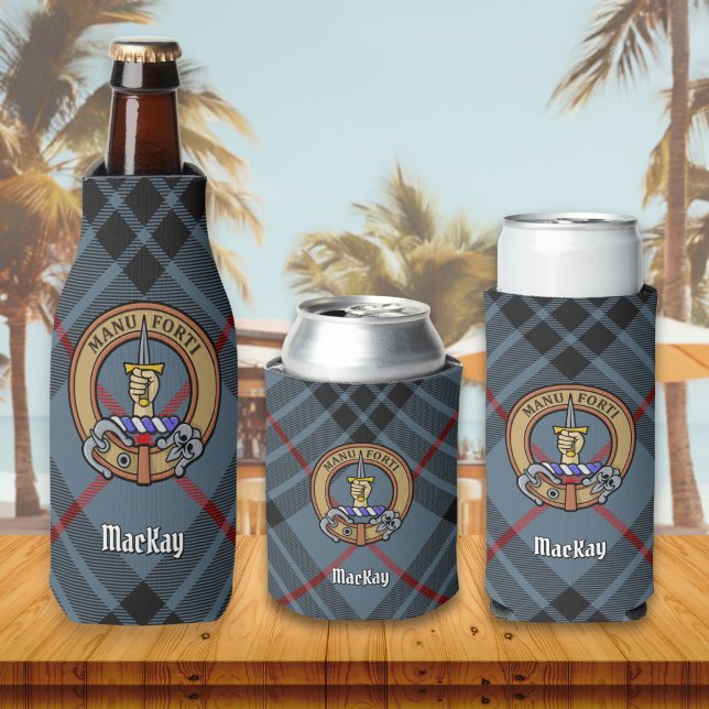 Clan MacKay Crest over Blue Tartan Bottle Cooler (Creator Uploaded)