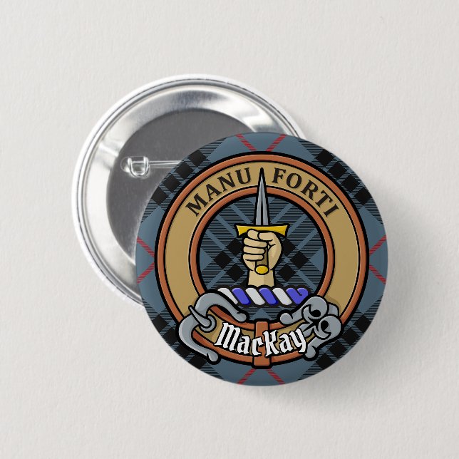 Clan MacKay Crest over Blue Tartan Button (Front & Back)