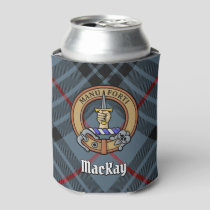 Clan MacKay Crest over Blue Tartan Can Cooler