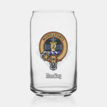 Clan MacKay Crest over Blue Tartan Can Glass