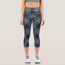 Clan MacKay Crest over Blue Tartan Capri Leggings