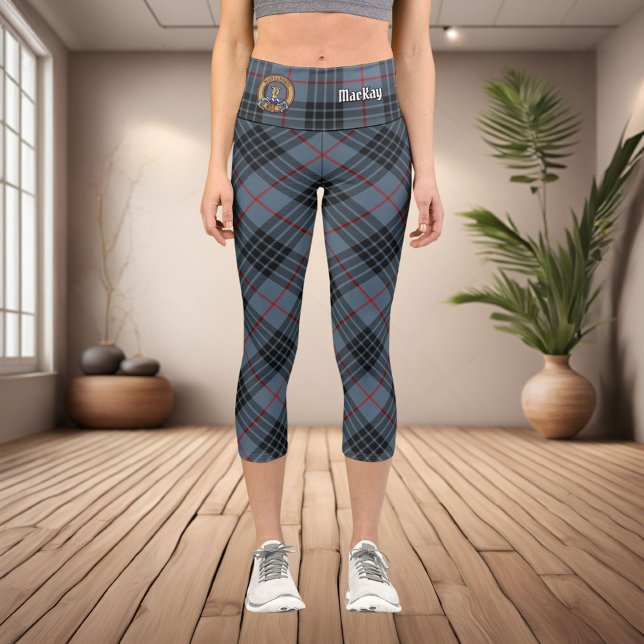 Clan MacKay Crest over Blue Tartan Capri Leggings (Creator Uploaded)