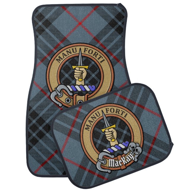 Clan MacKay Crest over Blue Tartan Car Floor Mat (Set)