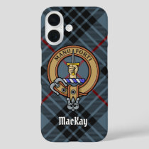 Clan MacKay Crest over Blue Tartan iPhone 16 Case