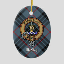 Clan MacKay Crest over Blue Tartan Ceramic Ornament