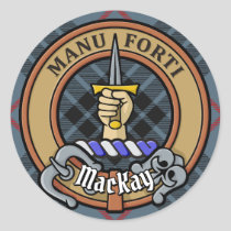 Clan MacKay Crest over Blue Tartan Classic Round Sticker