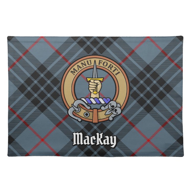 Clan MacKay Crest over Blue Tartan Cloth Placemat (Front)